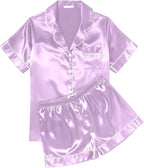 Ekouaer Womens Silk Satin Pajama Sets Soft Short Sleeve Button Down Sleepwear Top and Shorts 2 Piece Pjs Lounge Set
