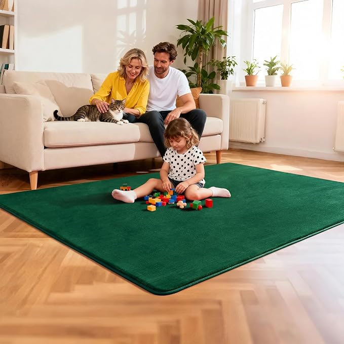 Andecor Soft Area Rug, 4x6 Green Washable Rugs for Living Room Bedroom, Indoor Fluffy Carpets for Dorm Boys Girls Kids Room Nursery Home Decorations