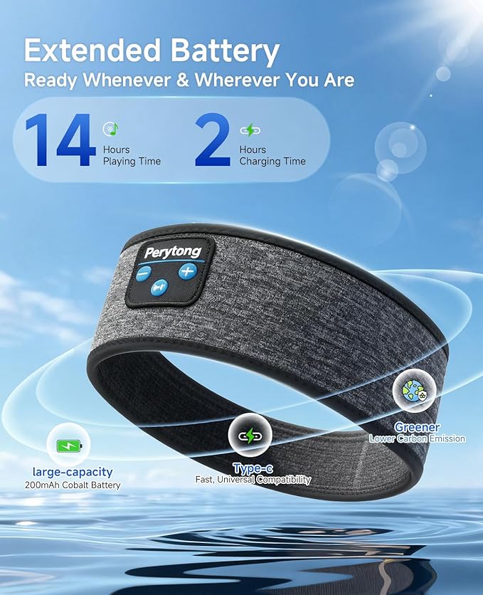 Perytong Sleep Headphones Bluetooth 5.4 Headband, Sports Wireless Earphones Sweat Resistant Earbuds Sleeping Headphone with Ultra-Thin HD Stereo Speaker for Workout Running Cool Gadgets Unique Gifts