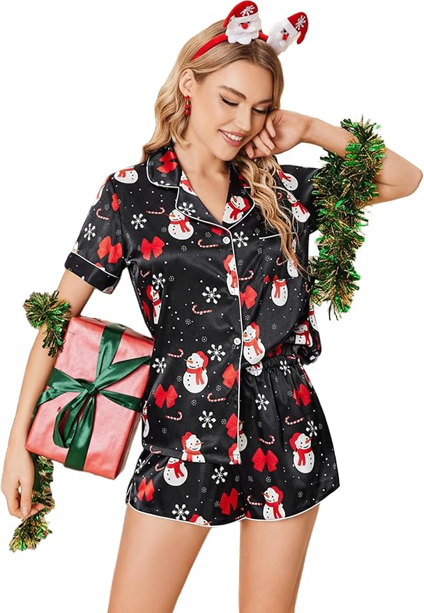 Ekouaer Womens Silk Satin Pajamas Set Short Sleeve Sleepwear Button Down Loungewear 2 Piece Pjs Shorts Set S-5X Plus Size