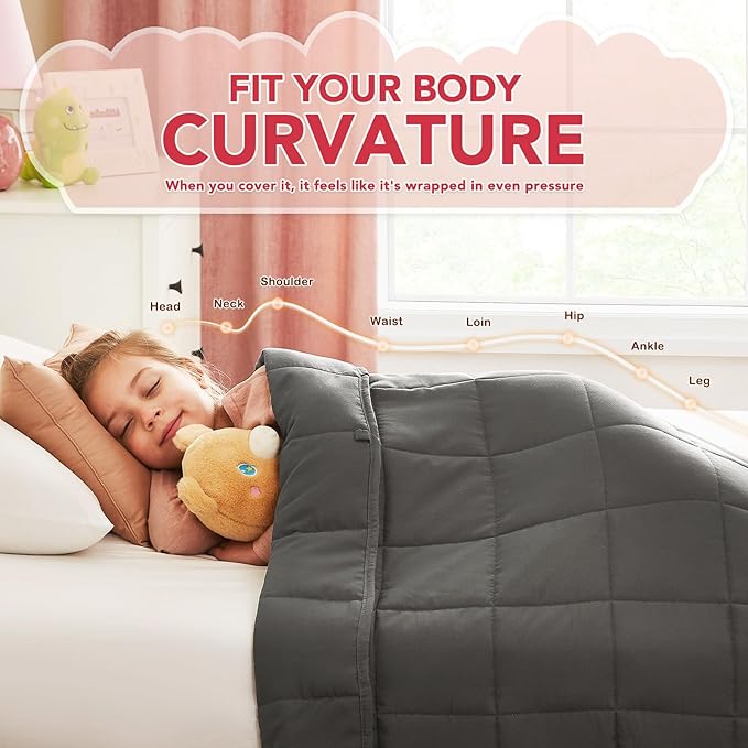 CuteKing Weighted Blanket (10lbs, 40"x 60", Grey) Heavy Blanket for 90-100lbs, Weighted Blanket for Cooling & Heating with Premium Glass Beads, Thick Blanket All-Season