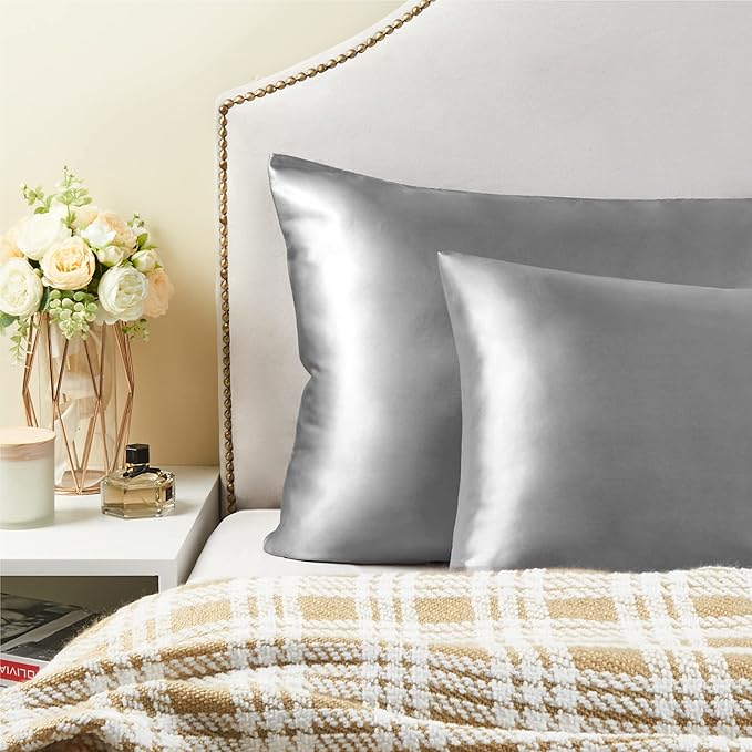 BEDELITE Satin Pillowcase for Hair and Skin, Super Soft and Cooling Similar to Silk Pillow Cases 2 Pack with Envelope Closure, Gift for Women Men(20"x36" King Size, Grey)