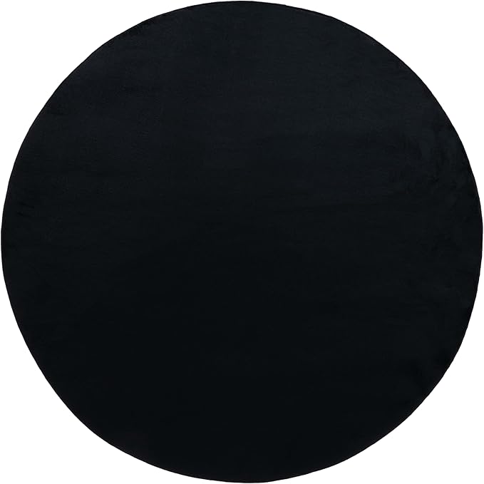 SAFAVIEH Washable Rug Faux Rabbit Fur Shag Collection - 4' Round, Black, Slip Resistant & Easy Cleaning, Ideal for Living Room, Bedroom, Nursery, Foyer, Kids Playroom, Dining Space (FRF100Z)
