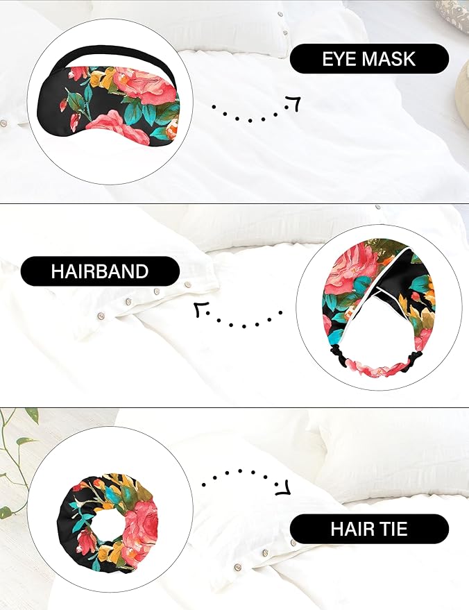 EPLAZA Silk Pajamas for Women Satin Pajamas Set 5 Pcs Long Sleeve Print Pattern Button Down Pjs Sleepwear Loungewear Set