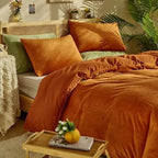 CLOTHKNOW Burnt Orange Velvet California King Comforter Set 3Pcs Fluffy Bedding Comforter Sets Soft Terracotta Comforter with 2 x Pillow Cases