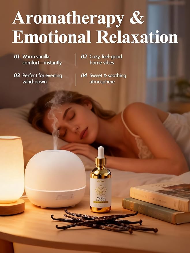 100% Pure Vanilla Essential Oil, 4 Fl Oz, Vanilla Oil for Diffusers, Home Fragrance & Aromatherapy, Essential Oils for Diffusers for Home & Skin & Home Care, Candle Scents for Candle Making