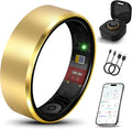 Smart Health Ring 2.0 for Women Men, Slim Scratch & Fingerprint Resistant Design, Efficient Chip Fitness Tracker, Monitors Heart, Blood Oxygen & Pressure, Sleep, Steps, Waterproof, Gold 7