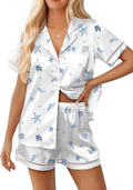 Ekouaer Womens Silk Pajama Sets Button Up Satin Pjs Short Sleeve 2 Piece Pj Sets Cute Lounge Sets with Chest Pocket
