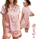 WJing Yi Jia 5Pcs Womens Soft Satin Pajama Set XS-4XL Button-Down Silk Pajamas Floral Sleepwear Bridal Pjs Lounge Pj Sets