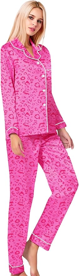 SWOMOG Womens Silk Satin Pajamas Set Long Sleeve Button Down Sleepwear 2 Piece Lounge Set Pj Set XS-3XL