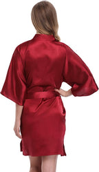 Women's Pure Color Satin Kimono Robe Short Bridesmaids Robe Dressing Gown