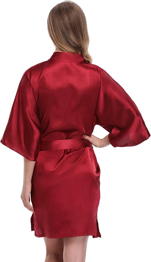 Women's Pure Color Satin Kimono Robe Short Bridesmaids Robe Dressing Gown