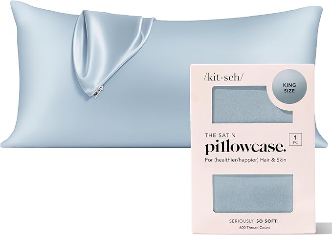 Kitsch Satin Pillowcase with Zipper for Hair & Skin - Softer Than Silk Pillow Cases, Smooth Cooling Satin Pillow Case, Wrinkle-Free, Machine Washable, King Size Satin Pillow Case 19x36 -Haze Blue