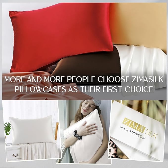 ZIMASILK 100% Pure Mulberry Silk Pillowcase for Hair and Skin Health,Soft and Smooth,Both Sides Premium Grade 6A Silk,600 Thread Count,with Hidden Zipper,1pc (Queen 20''x30'',White)