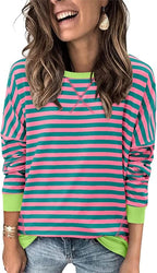Magritta Women's Long Sleeve Leopard Color Block Tunic Comfy Crewneck T Shirt Tops Black XL