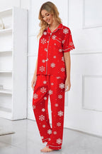 Umeyda Girls Womens Pajamas Set, Satin Silky Button Down Loungewear 2 Piece Short Sleeve Pants PJS Sets for Mommy Kids