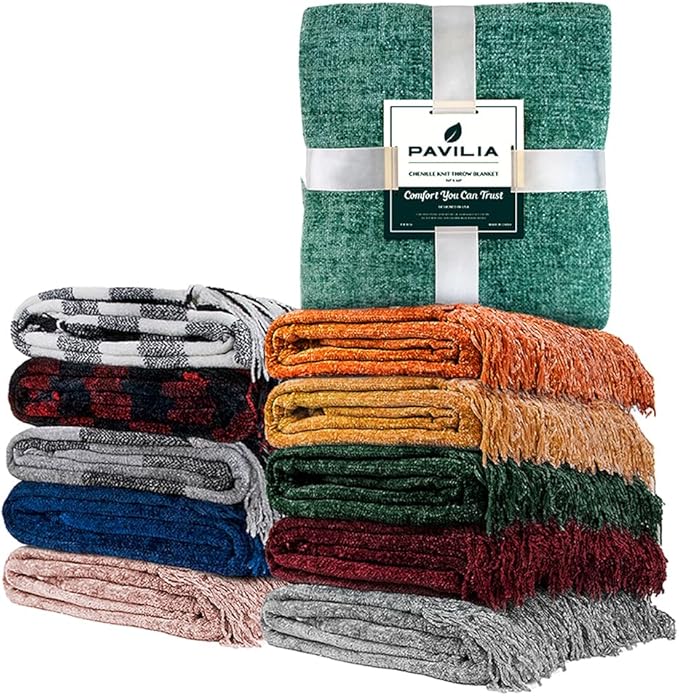 Pavilia Orange Knit Woven Blanket with Tassel, Decorative Textured Blanket for Living Room, Twin Size 60x80