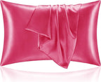 BEDELITE Satin Pillowcase for Hair and Skin, Super Soft and Cooling Similar to Silk Pillow Cases 2 Pack with Envelope Closure, Gift for Women Men(20"x36" King Size, Hot Pink)
