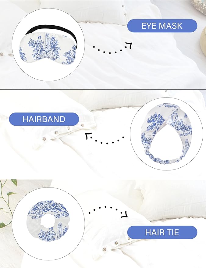 EPLAZA Silk Pajamas for Women Satin Pajamas Set 5 Pcs Long Sleeve Print Pattern Button Down Pjs Sleepwear Loungewear Set