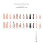 Hypnaughty 24 Pcs Nude Pink Leopard Extra Long Matte Coffin Press on Nails with Glitter XL False Nails with Glue (Nude Pink Leopard)