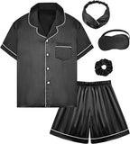 EPLAZA Kids Satin Pajamas Sets Girls Boys Button-Down Silky Pajamas Sleepwear with Hairband Eye Mask Hair Tie