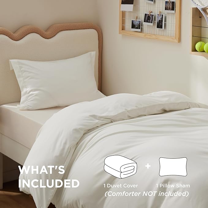Bedsure Duvet Cover Twin/Twin XL Size - Soft Double Brushed Bedding Set for Kids & Adults, Zipper Closure, 2 Pieces, Includes 1 Duvet Cover (68"x90") & 1 Pillow Sham, NO Comforter, Cream White