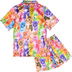 QPANCY Kids Satin Pajamas Sets Baby Boy Girl Button-Down Silk Sleepwear 2 Piece Short Sleeve Loungewear Clothes Set