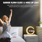 Smart Wireless Charging Alarm Clock with Bluetooth Speaker, App Controlled Bedside Lamp Table Light and Night Light, Bedroom Home Decor, Gift for Girls Boys and Family for Birthday Christmas (White)