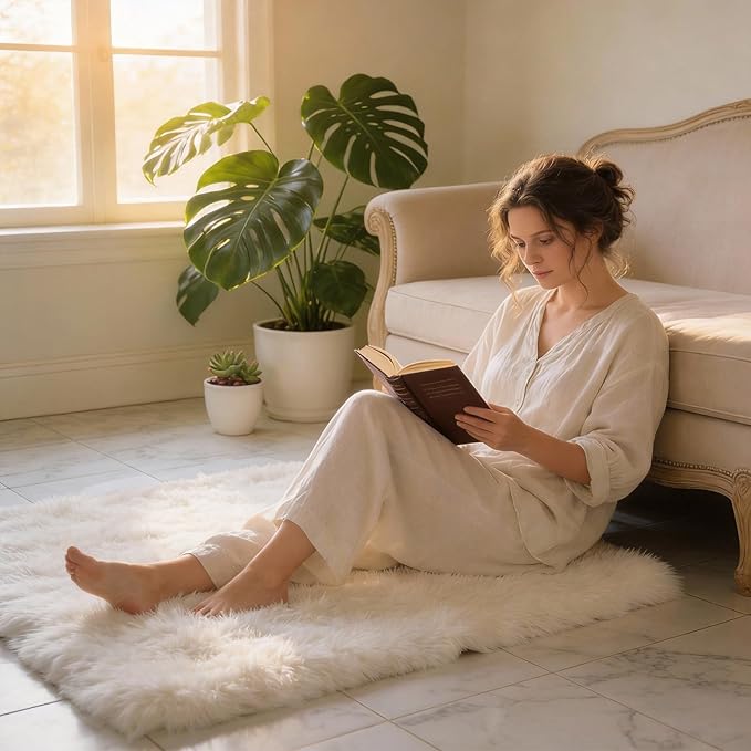 Fluffy Cream Rug Small 2x3 Area Rugs for Bedroom Living Room, Non-Slip Ultra Soft Area Rugs for Pet, Kids Room, Girls Room, Dorm, Study, Office, Entryway, Playroom, Easy Clean,Modern Carpet