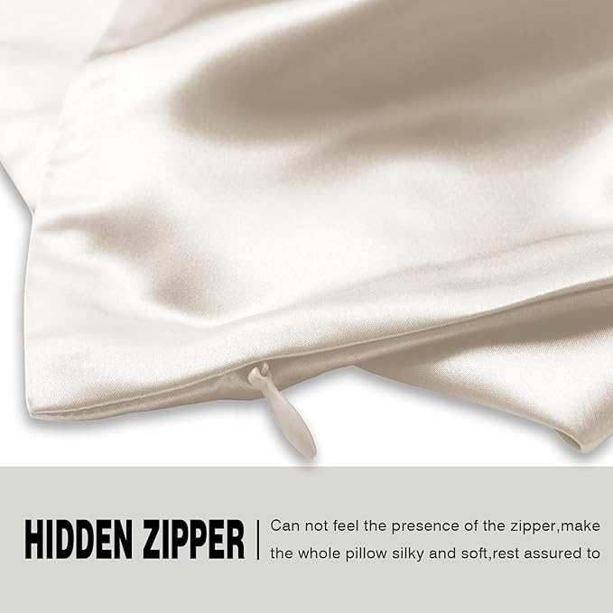 Mulberry Silk Pillowcase for Hair and Skin Pillow Case with Hidden Zipper Soft Breathable Smooth Cooling Silk Pillow Covers for Sleeping (Beige, King,1Pcs)