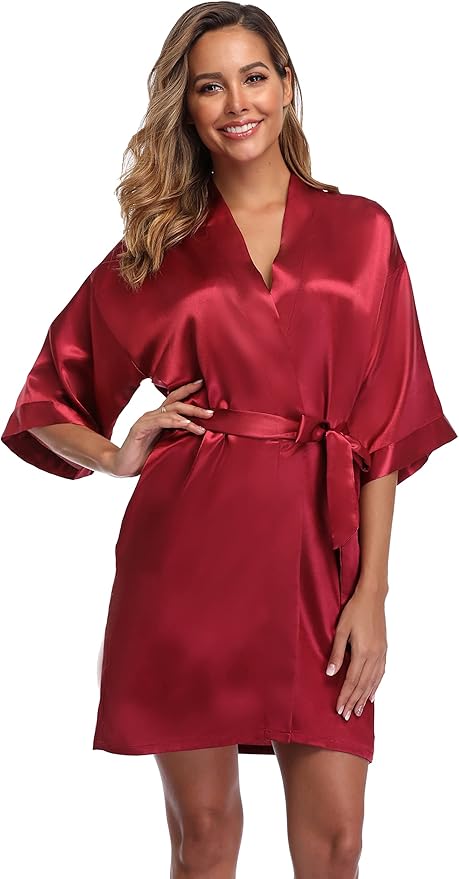 Robe for Women Silky Lightweight Satin Kimono Bride Bridesmaids Wedding Party Robes Dressing Gown Summer Loungewear