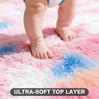 Rainbow Fluffy 5x7 Area Rugs for Bedoom Girls, Soft Fuzzy Furry Shag Rug for Kids Room, Kawaii Princess Plush Shaggy Bedside Rug, Cute Colorful Living Room Decor for Nursery Baby, Upgrade Anti-Skid