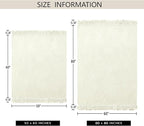 Chenille Throw Blanket for Couch 50"X 60", Soft Cozy Throws with Fringe Tassel for Bed Sofa Chair Cover, Lightweight Knitted Decorative Boho Blankets for Living Room, Ivory White
