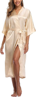Womens Long Silky Robe Satin Kimono Robes Silk Bathrobe for Wedding Party Full Length Dressing Gown