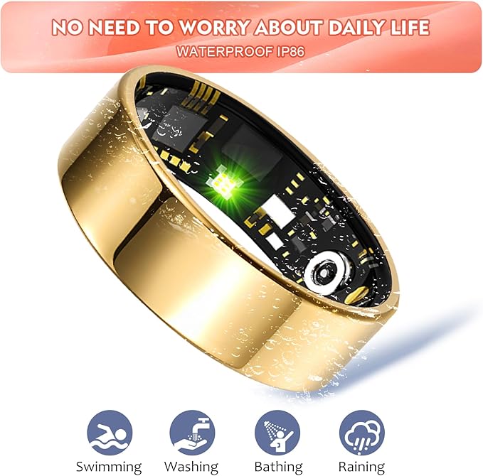 Smart Ring Health Tracker for Women Men, Sleep Tracker with Heart Rate,SpO₂,Blood Pressure, Fitness Ring for Activity Monitoring, No Subscription, Step Tracker Ring for ios&Android (Enamel color, #6)