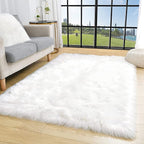 White Faux Fur Rug 3x5 Faux Sheepskin Rugs for Living Room Fluffy Washable Area Rugs for Bedroom Nursery Room Luxury Room Decor Furry Fuzzy Rug Rectangle Carpet