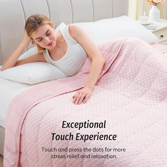 Wemore Minky Dot Weighted Blanket for Adults Queen Size 20 lbs, Soft Cozy Heavy Blanket for Stress Relief and Sleep Promotion, Breathable Blanket for All-Season with Glass Beads, Pink 60 x 80 inches