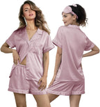 WJing Yi Jia 5Pcs Womens Soft Satin Pajama Set XS-4XL Button-Down Silk Pajamas Floral Sleepwear Bridal Pjs Lounge Pj Sets