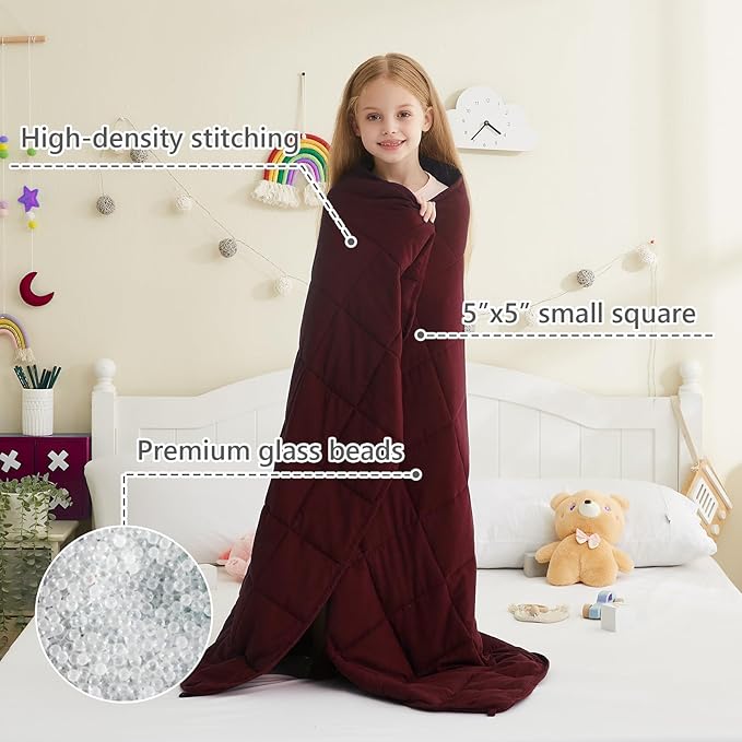 L'AGRATY Weighted Blanket - 40"x60" 7lbs Cooling Breathable Heavy Blankets Microfiber Material with Glass Beads for Adult All-Season Summer Fall Winter Soft Thick Comfort