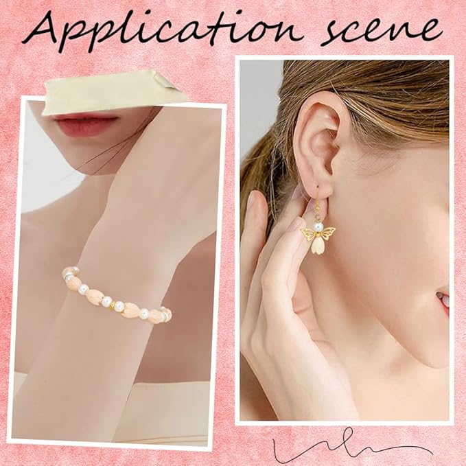 100pcs 9x11mm Flower Shape Beads Light Pink Flower Beads Artificial Synthetic Coral Peach Color and Creamy White Spring Flowers Loose Spacer Jasmine Bead for Jewelry Making Necklace Bracelet