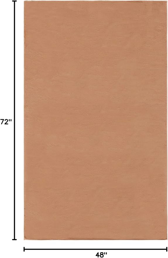 SAFAVIEH Washable Rug Faux Rabbit Fur Shag Collection - 4' x 6', Brown, Slip Resistant & Easy Cleaning, Ideal for Living Room, Bedroom, Nursery, Boys & Girls Kids Playroom, Dining Space (FRF976T)