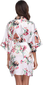 Women's Floral Satin Robes Bride Bridesmaid Getting Ready Robe Short Silky Kimono Sleepwear for Wedding Party
