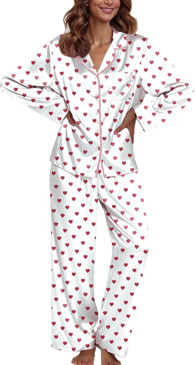 Ekouaer Pajamas For Women Set Silk Pjs 2 Piece Satin Sleepwear Long Sleeve Button Down Lounge Sets With Pant