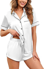 Ekouaer Womens Silk Satin Pajamas Set Short Sleeve Sleepwear Button Down Loungewear 2 Piece Pjs Shorts Set S-5X Plus Size