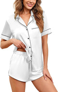 Ekouaer Womens Silk Satin Pajamas Set Short Sleeve Sleepwear Button Down Loungewear 2 Piece Pjs Shorts Set S-5X Plus Size
