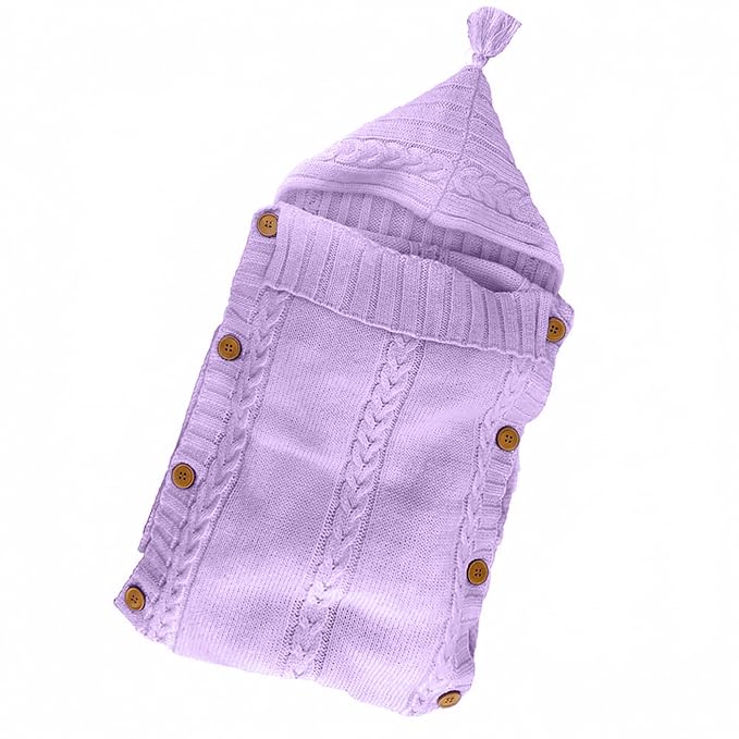 XMWEALTHY Newborn Swaddle Baby Essentials Girls Boys Receiving Blankets Neutral Knit Sleeping Bag Stroller Wrap Purple 0-6 Month