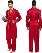 SWOMOG Mens 3 PCS Satin Robe with Pants & Shorts Set Kimono Bathrobe Long Sleeve Sleepwear Pjs Sets with Pockets