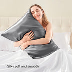 BEDELITE Satin Pillowcase with Zipper 2 Pack, Dark Grey Pillow Cases Standard Size, Super Soft and Cooling Similar to Silk Pillow Cases, Gift for Women Men(20x26 Inches)