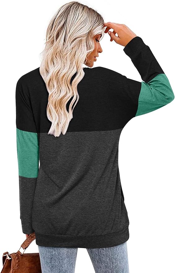 Magritta Women's Long Sleeve Leopard Color Block Tunic Comfy Crewneck T Shirt Tops Black XL