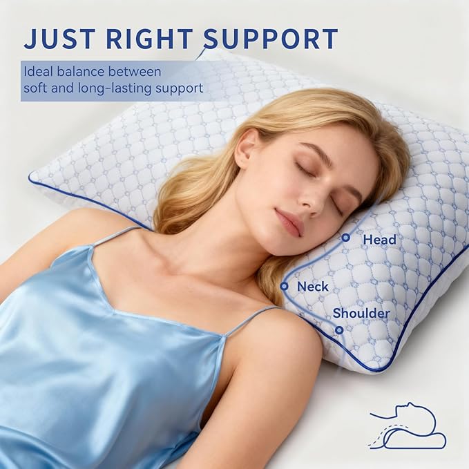 Bed Pillows Queen Size Set of 2 for Sleeping, Soft and Supportive Bed Pillows with Memory Foam Filling for Side, Back and Stomach Sleepers, Neck Supportive-Queen Size, 2 Pack